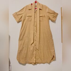 Soft Surroundings Tan Linen Blend Button-Down Midi Dress Size XL